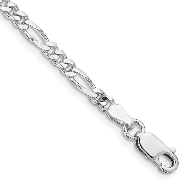 Customizable Leather Bracelets-Sterling Silver Rhodium-plated 3.5mm Figaro Chain Bracelet