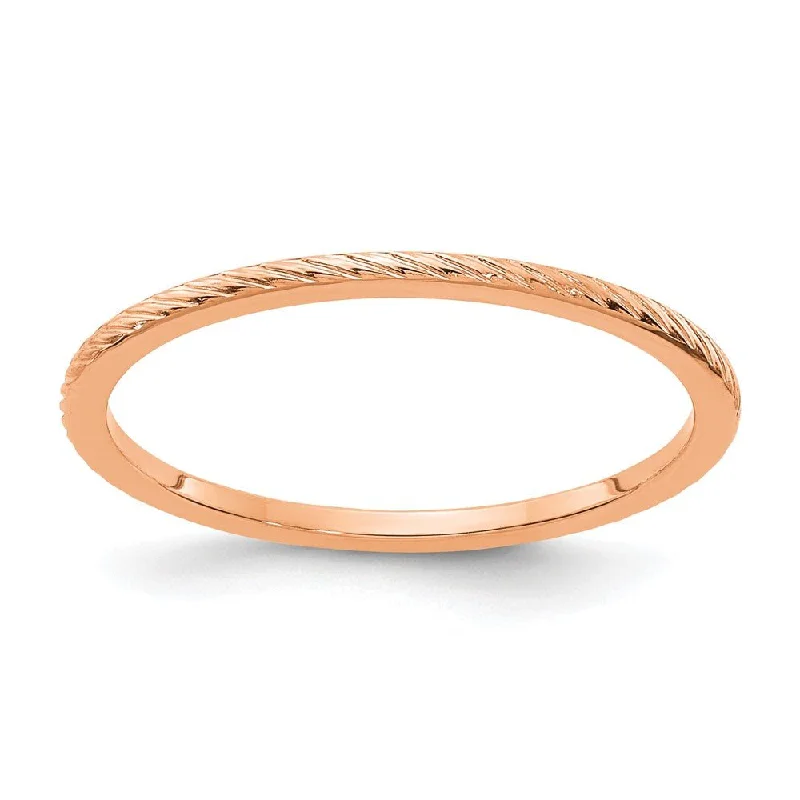 Customizable Wedding Rings-1.2mm 14k Rose Gold Twisted Pattern Stackable Band