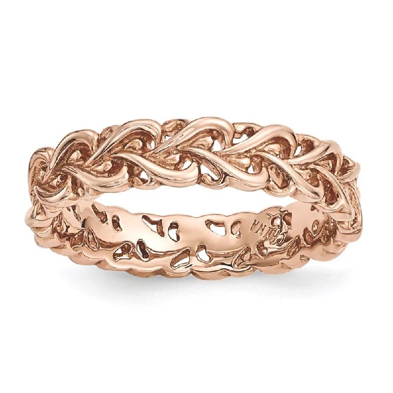 Designer Engagement Rings-4.5mm Rose Gold Tone Plated Sterling Silver StackableCarved Heart Band