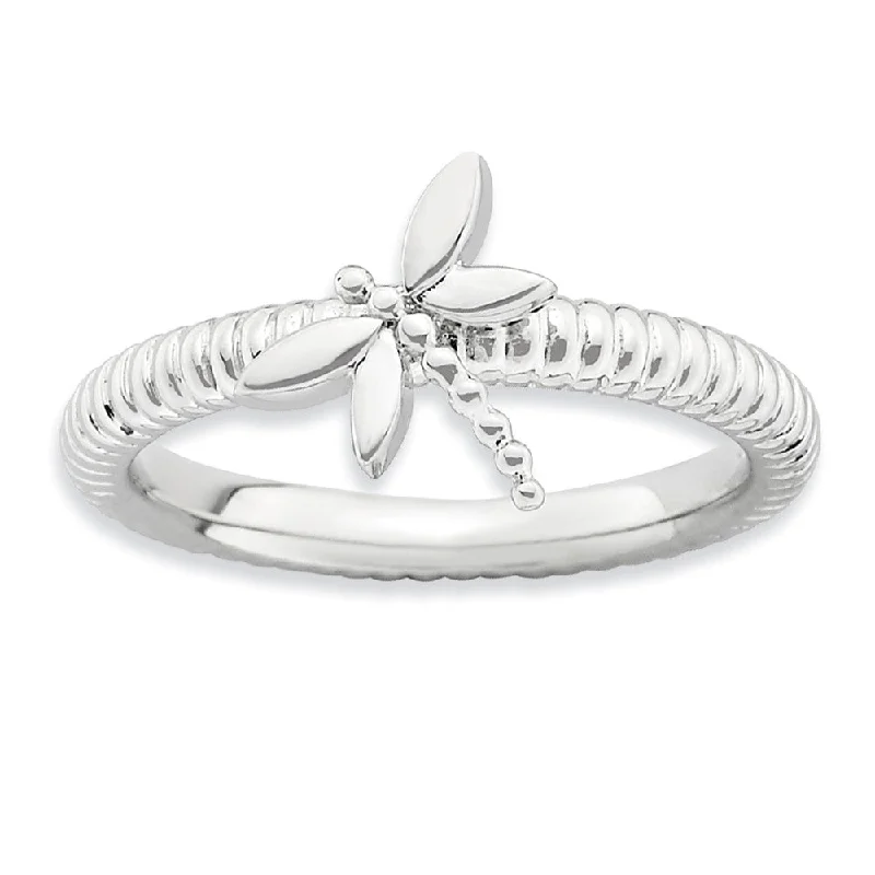 Personalized Birthstone Rings-Sterling Silver Stackable Dragonfly Ring