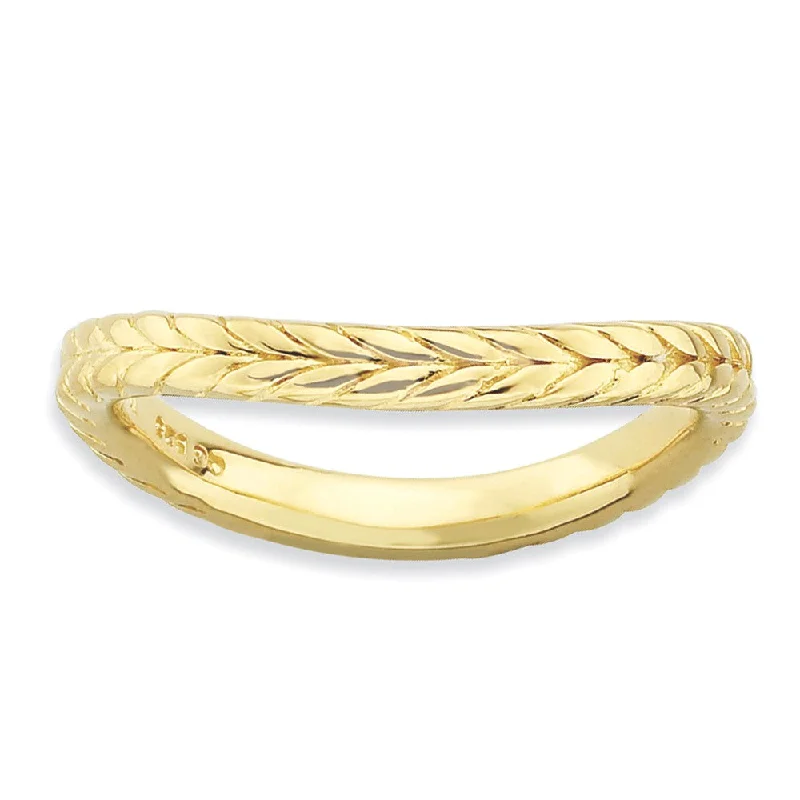 Custom Bridal Rings-2.25mm Stackable 14K Yellow Gold Plated Silver Curved Wheat Band