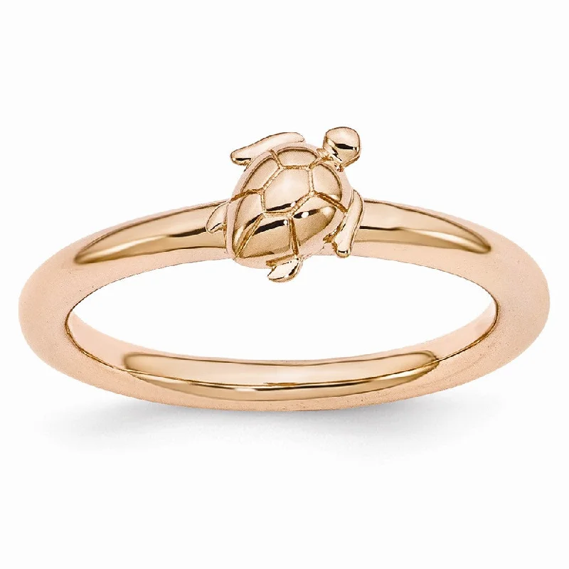 Simple Solitaire Rings-Rose Gold Tone Plated Sterling Silver Stackable 8mm Sea Turtle Ring