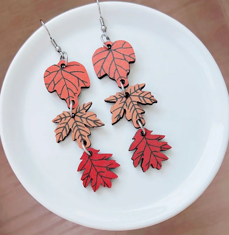 Custom Hoop Earrings-Beautiful Maple Leaves Autumn Earrings