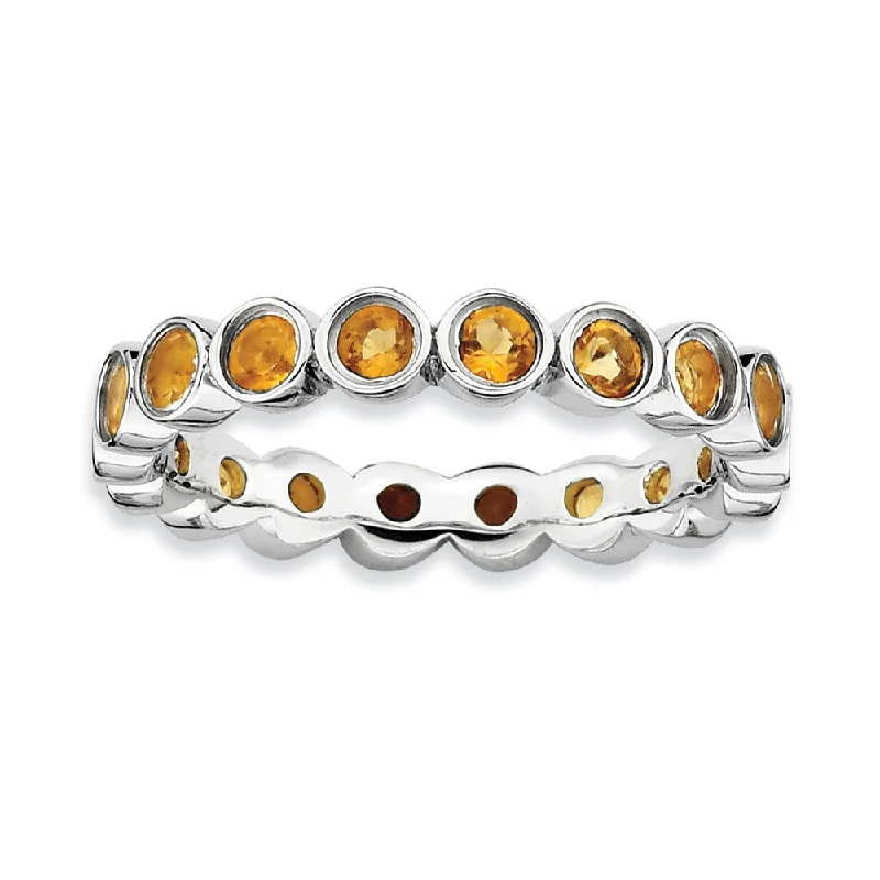 High-End Diamond Rings-Sterling Silver Stackable Bezel Set Citrine 3.5mm Band