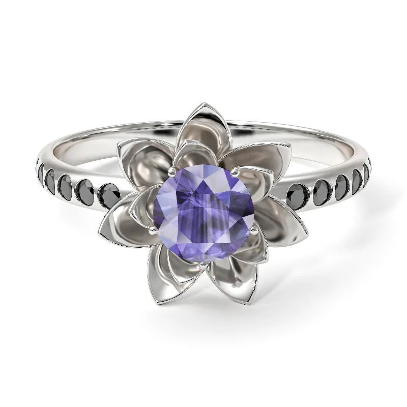 Handcrafted Diamond Rings-Lotus Flower Tanzanite ring - Lotus no. 206