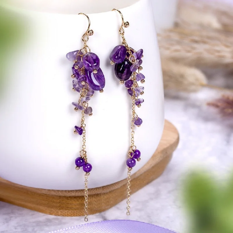 Fancy Dangle Earrings-Amethyst Purple Earrings