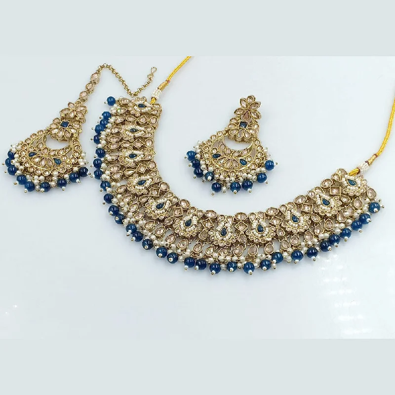 Elegant Pearl Necklaces-Rajwadi Collection Gold Plated Crystal Stone And Beads Necklace Set