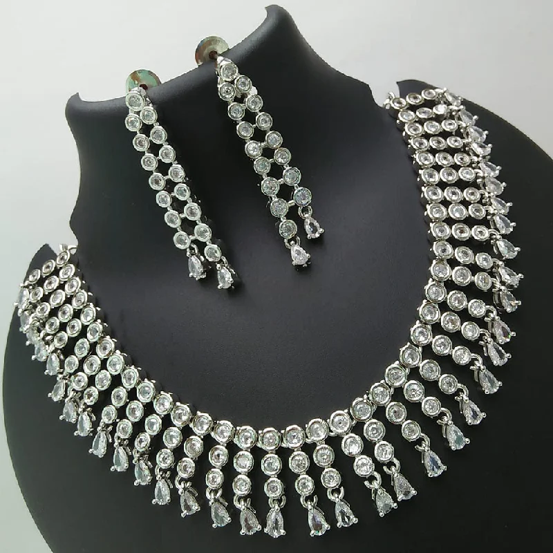 Heart-Shaped Necklaces-Kavita Art Silver Plated American Diamond Necklace Set