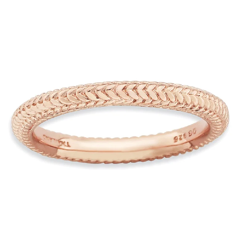 Modern Gemstone Rings-Stackable 14K Rose Gold Plated Silver Domed Wheat Band