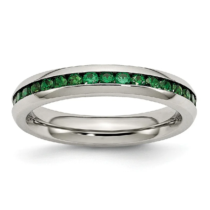 Classic Wedding Ring Sets-4mm Stainless Steel And Green Cubic Zirconia Stackable Band