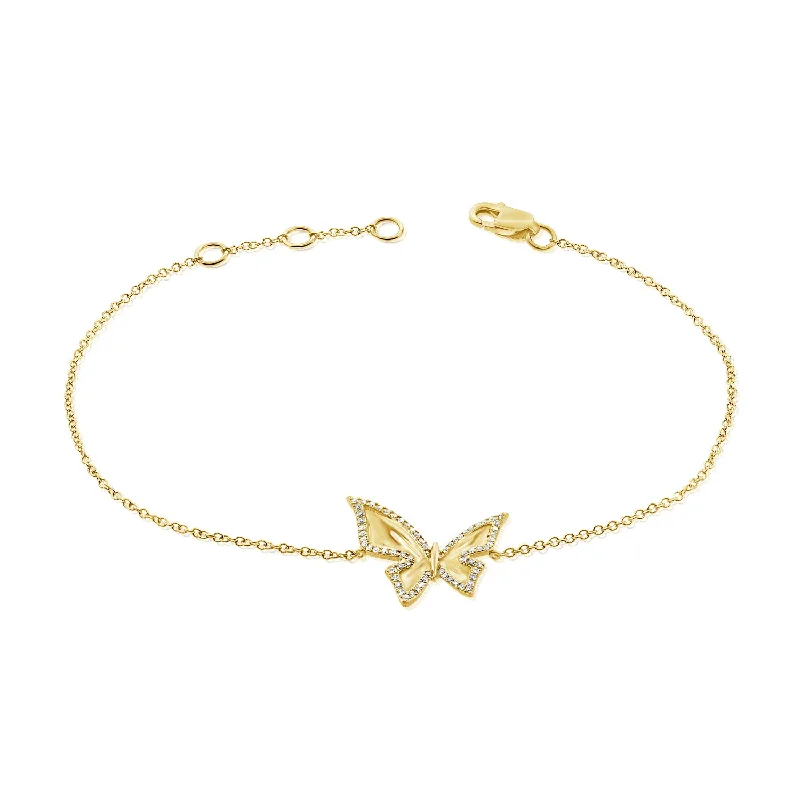 Sparkling Charm Bracelets-Gold & Diamond Butterfly Fashion Bracelet