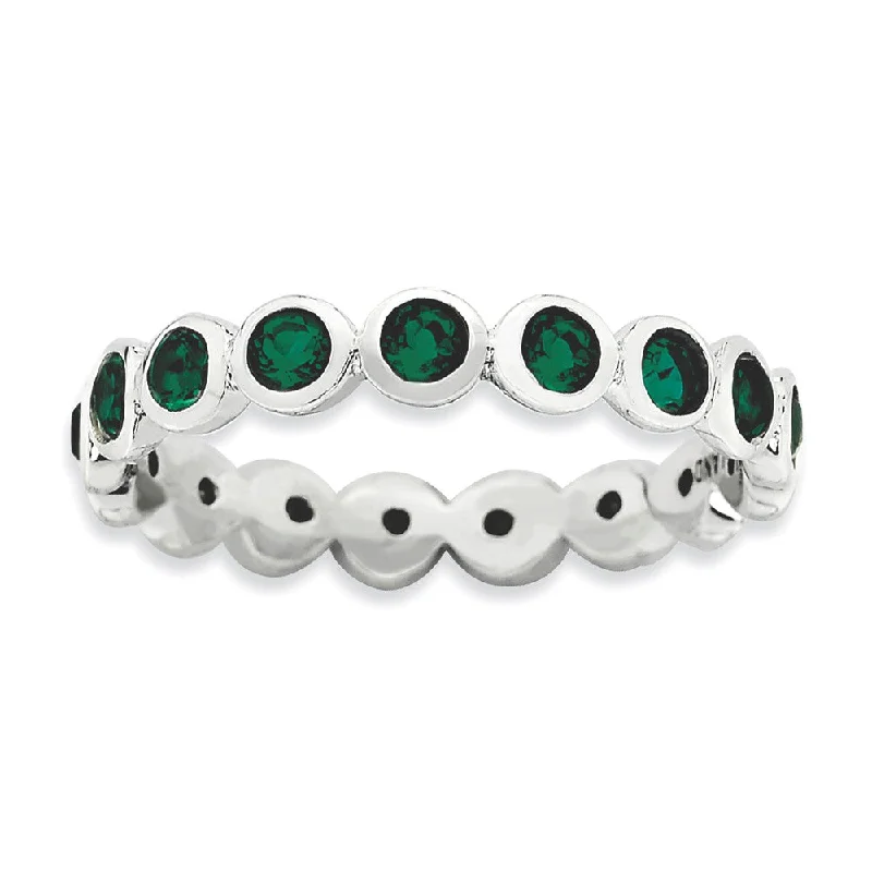 Classic Engagement Ring Bands-3.5mm Sterling Silver with Green Crystals Stackable Band