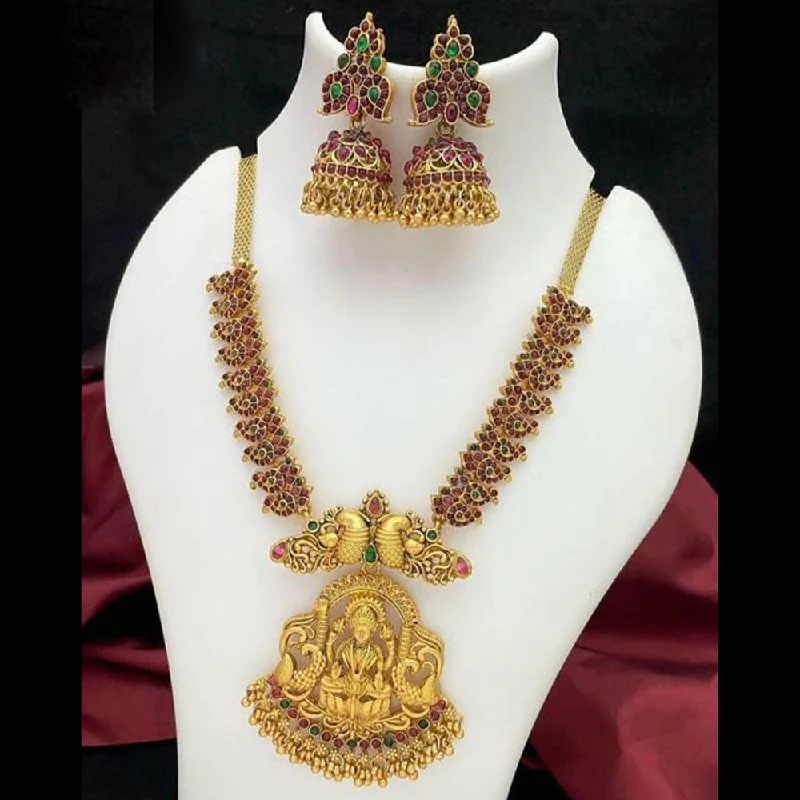 Custom Name Pendant Necklaces-Sai Fashion Gold Plated Pota Stone Temple Necklace Set