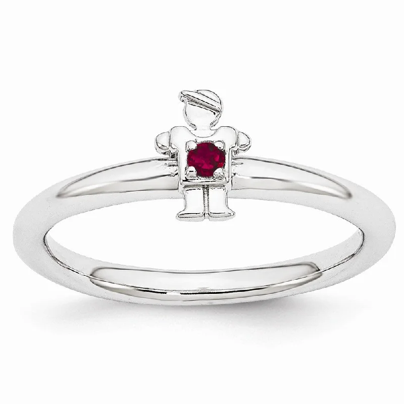 Dainty Gold Rings-Rhodium Plated Sterling Silver Stackable Created Ruby 7mm Boy Ring