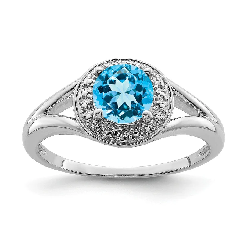 Customizable Diamond Rings-Sterling Silver .01 Ctw Diamond & Round Blue Topaz Ring