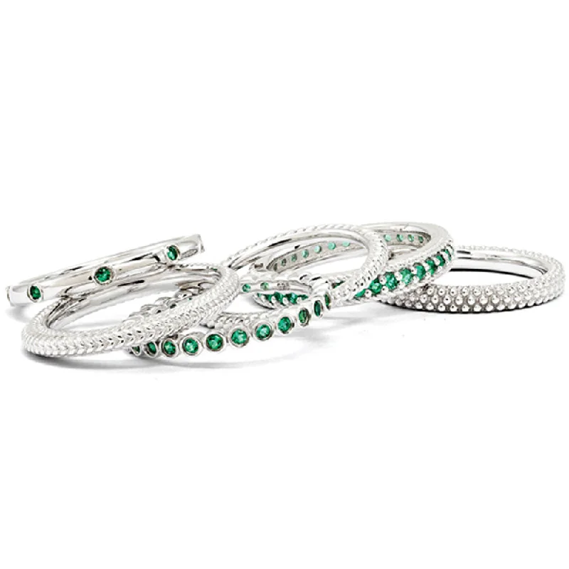 Designer Bridal Rings-Sterling Silver & Created Emerald Stackable Band Ring Set