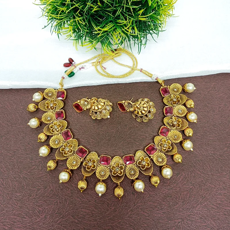 Stylish Gold Necklaces-Darshana Jewels Crystal Stone Gold Plated Necklace Set