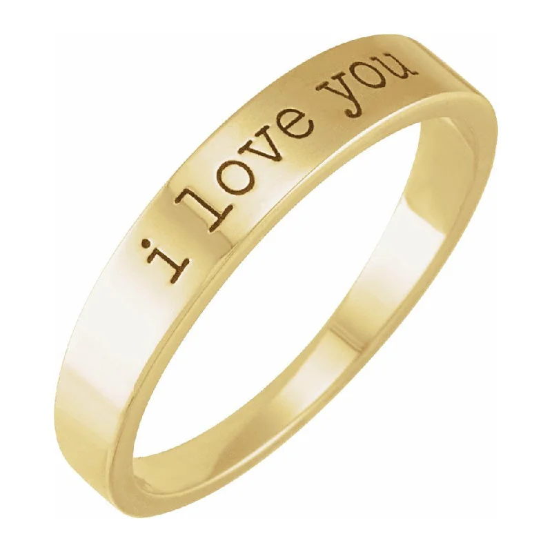 Handcrafted Wedding Bands-14K Yellow Gold 'I Love You' Stackable Tapered Band