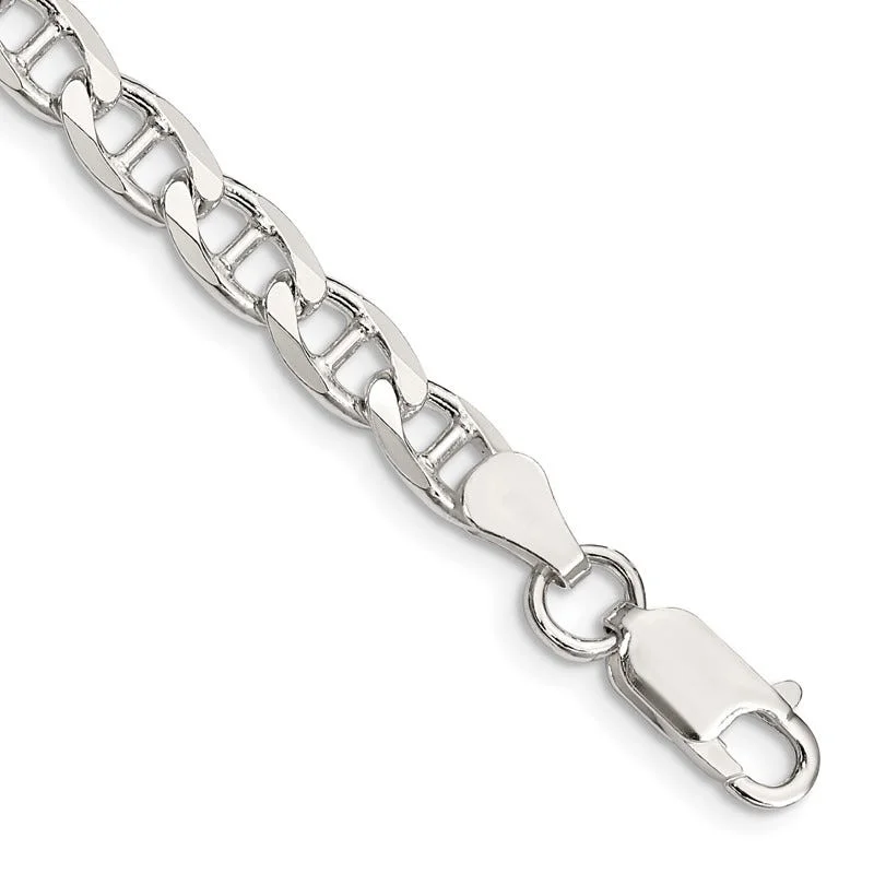 Simple Tennis Bracelets-Sterling Silver 5.7mm Flat Cuban Anchor Chain Bracelet