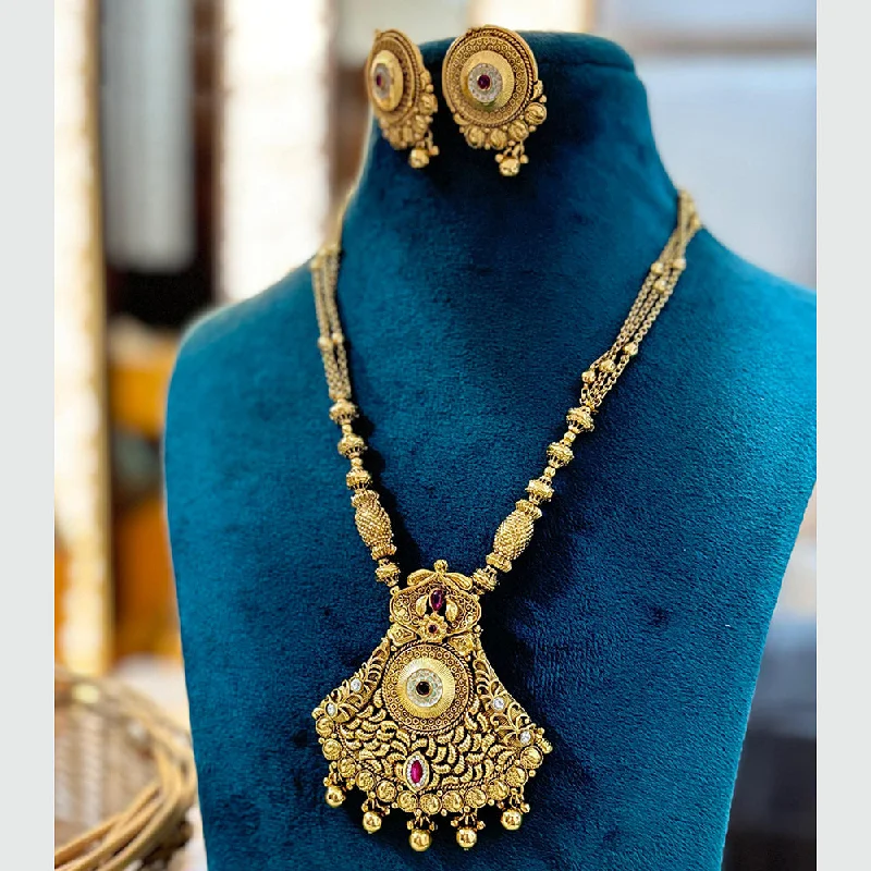 Luxury Crystal Necklaces-Jewel Addiction Copper Gold Plated Pota Stone Temple Necklace Set