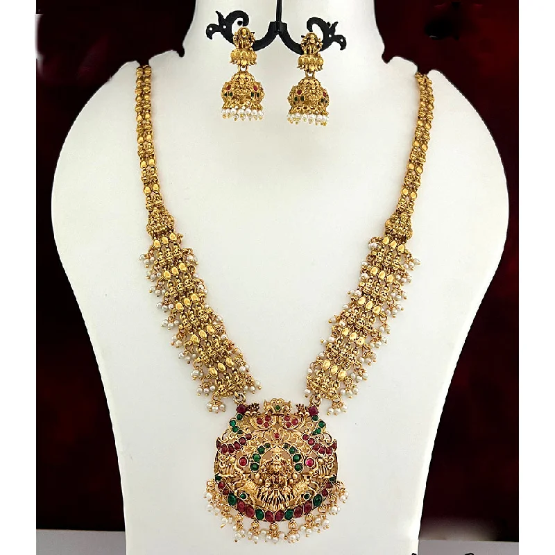 Colorful Gemstone Necklaces-Diksha Collection Gold Plated Temple Long Necklace Set