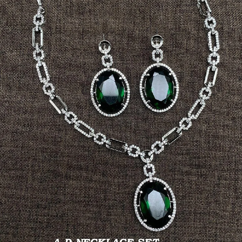 Delicate Silver Necklaces-Shagna Silver Plated AD Necklace Set