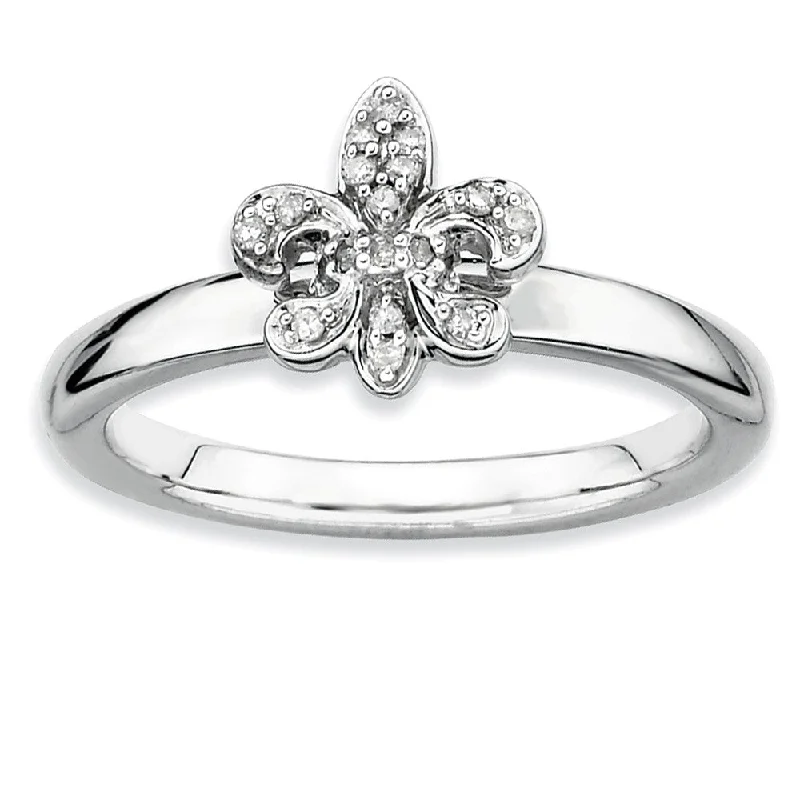 Men’s Engagement Rings-Sterling Silver & .08 Ctw Diamond Stackable Fleur de Lis Ring