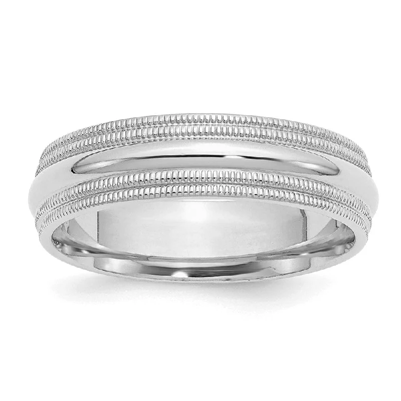 Trendy Wedding Ring Sets-6mm Rhodium Plated Sterling Silver Double Milgrain Comfort Fit Band