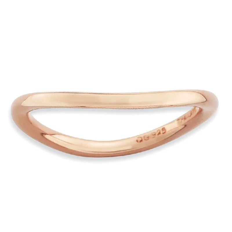 Designer Engagement Rings-1.5mm Stackable 14K Rose Gold Plated Silver Curved Smooth Band