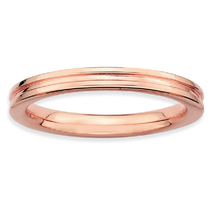 Wedding Ring Bands for Women-2.25mm Stackable 14K Rose Gold Plated Silver Grooved Band