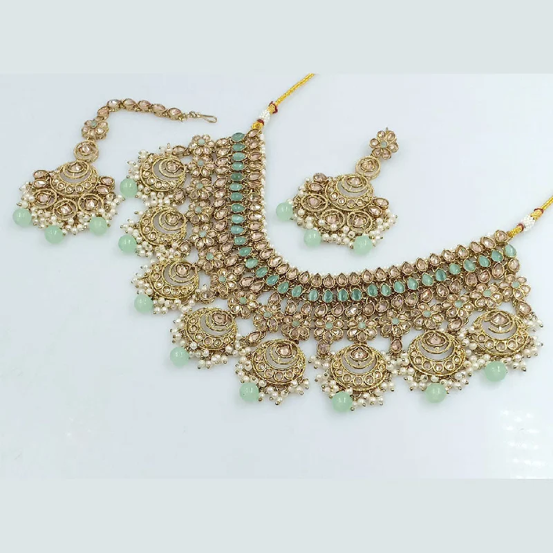 Sterling Silver Necklaces-Rajwadi Collection Gold Plated Crystal Stone And Beads Necklace Set