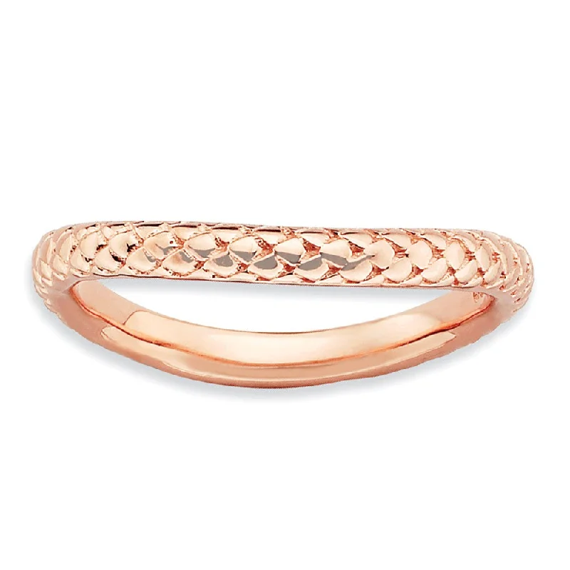 Modern Engagement Rings-2.25mm Stackable 14K Rose Gold Plated Silver Curved Textured Band