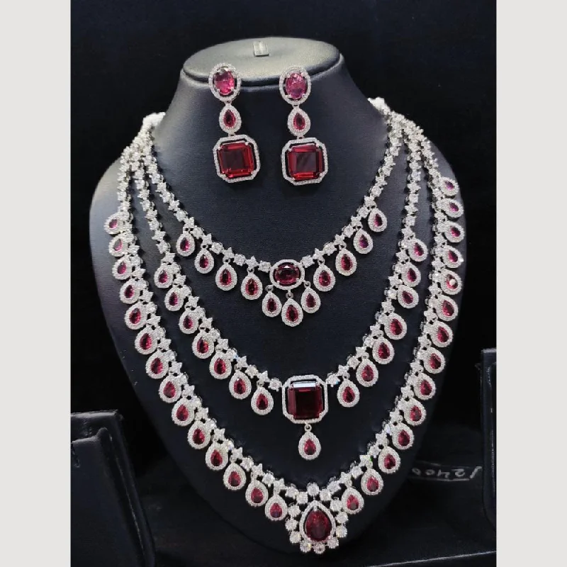 Beautiful Diamond Necklaces-Aamrapali Silver Plated American Diamond Long Necklace Set