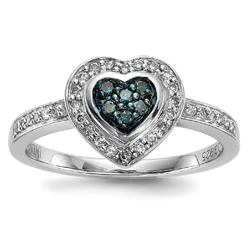 Customizable Wedding Bands-1/4 Ctw Blue & White Diamond Small Heart Ring in Sterling Silver