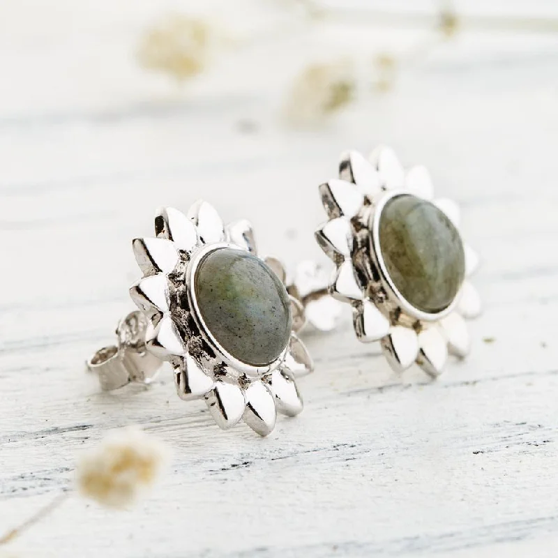 Contemporary Earrings-Silver Labradorite Earrings