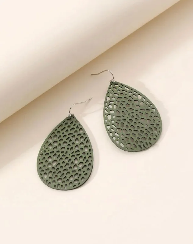 Elegant Dangle Earrings-Green Hollow Out Water Drop Earrings