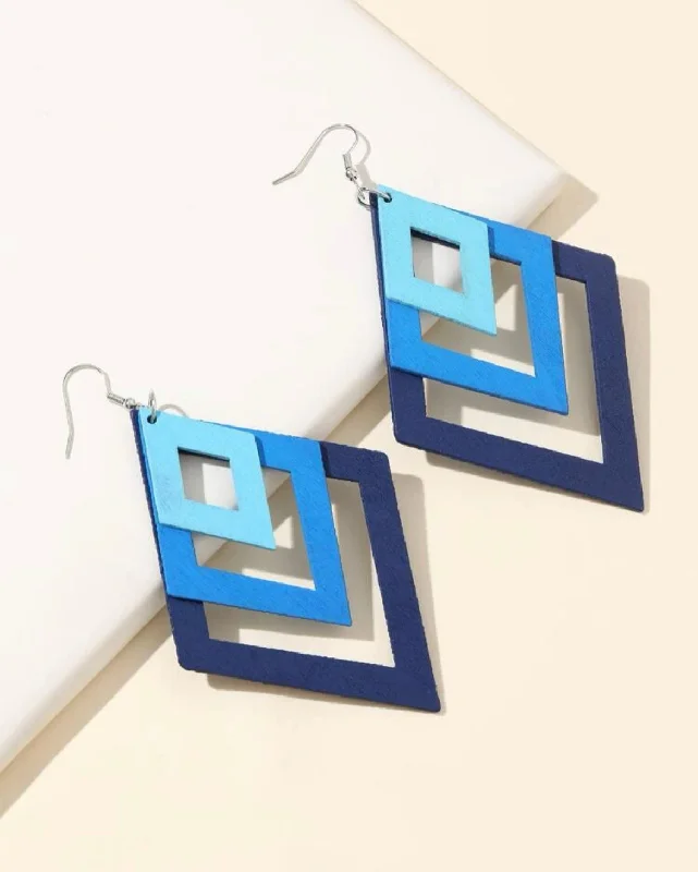 Sparkly Gold Earrings-Blue Geometric Drop Earrings