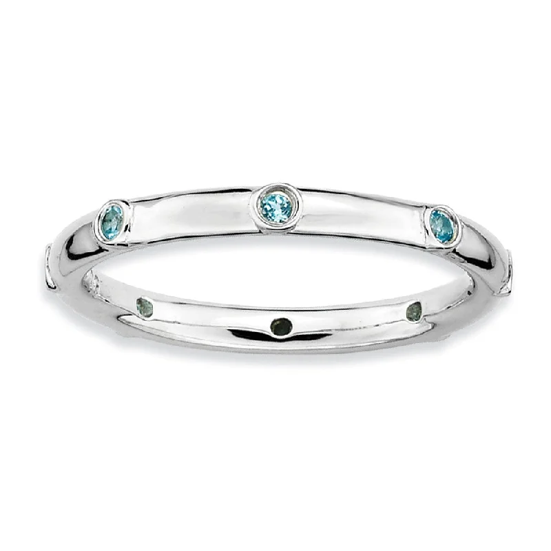 Vintage Wedding Bands for Women-Sterling Silver Stackable Blue Topaz Accent 2.25mm Band