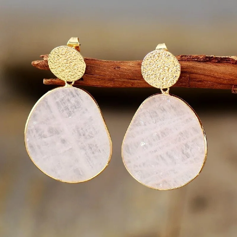 Stunning Gold Earrings-Rose Quartz Crystal Drop Earrings