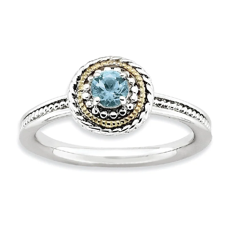 Fashion Rings for Men-Sterling Silver & 14K Gold Plated Stackable Blue Topaz Ring