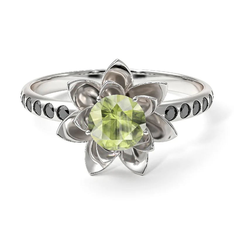 Designer Engagement Rings-Lotus Flower Peridot ring - Lotus no. 706