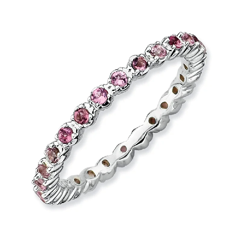 Luxury Diamond Wedding Rings-2.25mm Silver Stackable Pink Tourmaline Band