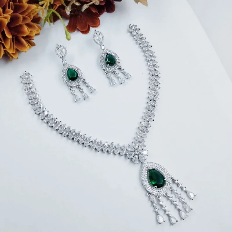 Birthstone Necklaces-Aamrapali  Silver Plated American Diamond Necklace Set