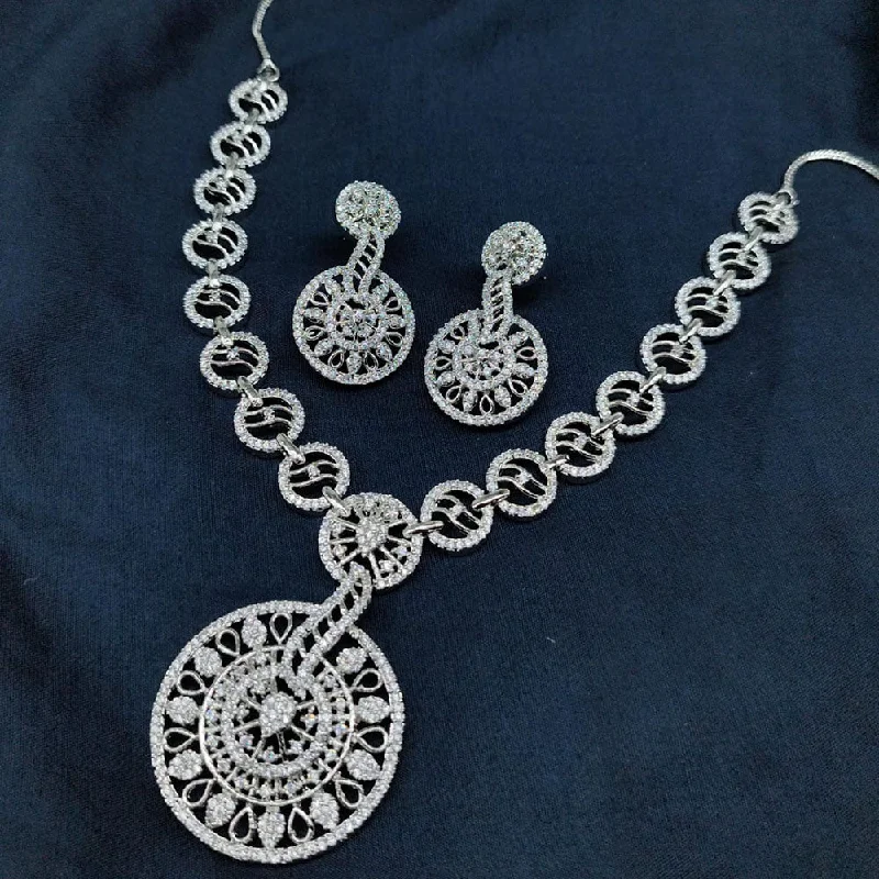 Sparkling Gold Necklaces-Akruti Collection Silver Plated AD Stone Necklace Set