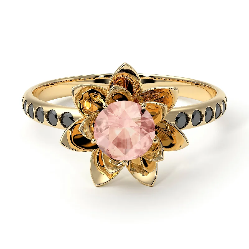 Customizable Wedding Bands-Lotus Flower Morganite ring - Lotus no. 904