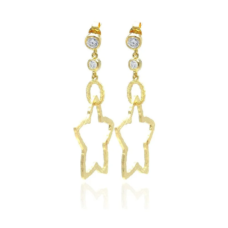 Gold Dangle Earrings-Clearance-Silver 925 Gold Rhodium Plated Round Clear CZ Star Dangling Stood Earrings - STE00703