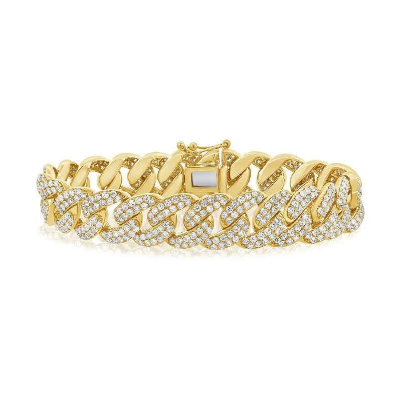 Gold Bracelet Sets-Luxurious 14K Gold Diamond Cuban Link Bracelet