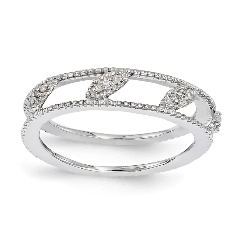 Classic Solitaire Rings-Rhodium Plated Sterling Silver .036 Ctw Diamond Jacket Stack Ring