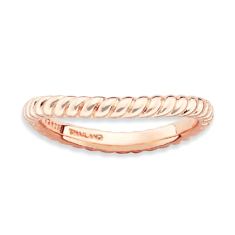 Solitaire Diamond Rings-2.25mm Stackable 14K Rose Gold Plated Silver Curved Rope Band