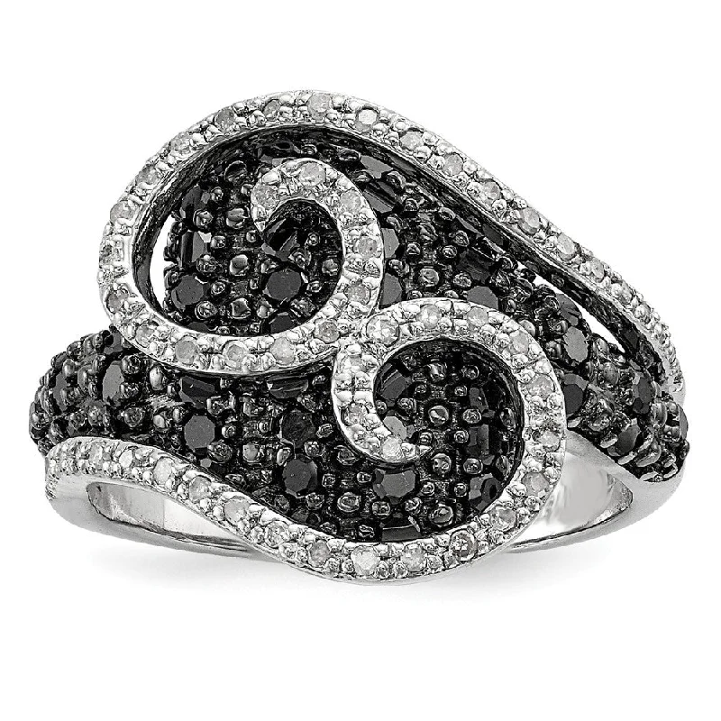 Sparkling Wedding Rings-1 Ctw Black & White Diamond 18mm Swirl Ring in Sterling Silver